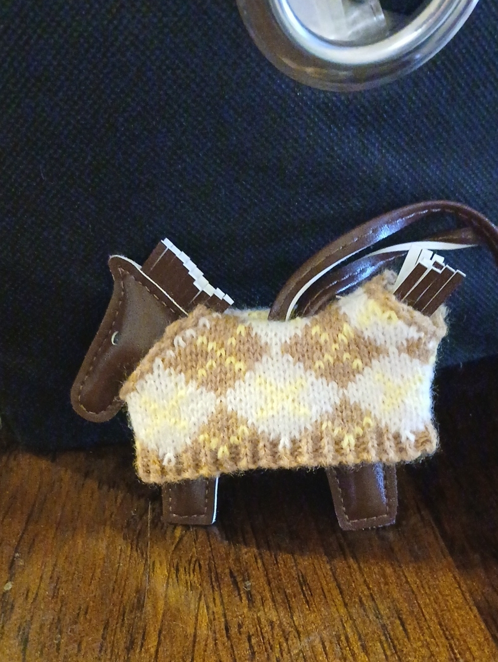 Knit Argyle Pony Bag Charm - Brown & Cream
